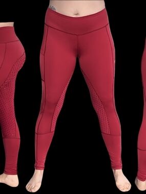 Burgundy Equestrian Grip Leggings with Side Pockets